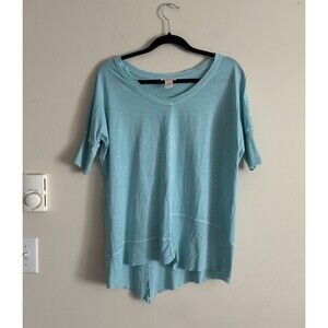 Sundance Light Blue Short Sleeve V-Neck Top Oversized